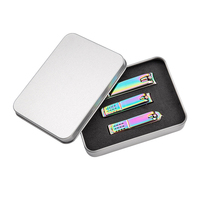 Ensemble de coupe-ongles en acier inoxydable 3 pièces, pointe incurvée et inclinée, arc-en-ciel/noir, pour usage domestique