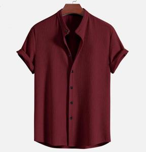 Men Summer Short Sleeve Button Solid Color Cotton <b>Blend</b> Shirts Stand Collar Men's Blouse Top Casual Shirts - Product Image 6