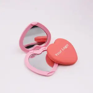 New design red/pink/orange pocket mirror heart shape plastic foldable makeup mirror for woman home/travel use