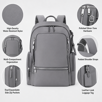 Sac à dos professionnel unisexe personnalisé pour ordinateur portable, antivol, multi-compartiments, aspect cuir, avec étiquette de bagage pour affaires