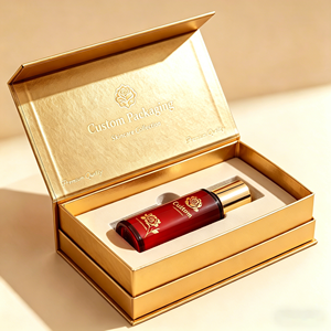Boîte cadeau personnalisée en carton rigide doré pour huile essentielle Attar, avec logo imprimé de luxe et fermeture magnétique, pour emballage de parfum - Product Image 1