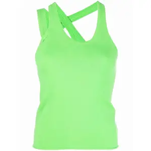 Cross Bandage Green Cashmere Blend Knit Tank Ladies Sport Girls Fleece Vest Rib Women's Tank Tops