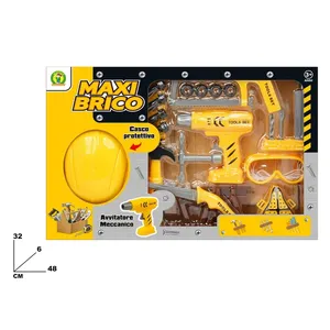 Ensemble d'outils en plastique Maxi Brico 48x32 cm avec casque et perceuse pour enfants de 2 à 4 ans - Product Image 1