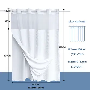 Hot-Selling Modern Floral Tufted Double-Layer Hookless Bathroom Polyester <strong>Shower</strong> <strong>Curtain</strong> <strong>with</strong> Snap and <strong>Lining</strong> - Product Image 5
