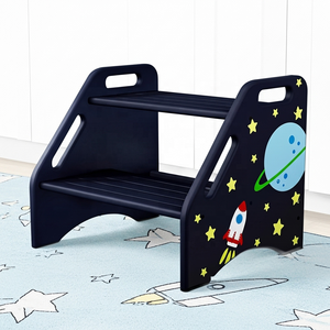Bangku langkah balita motif Planet populer desain aman menampilkan bangku langkah Toilet antiselip ramah lingkungan bangku kaki kayu bambu - Product Image 3