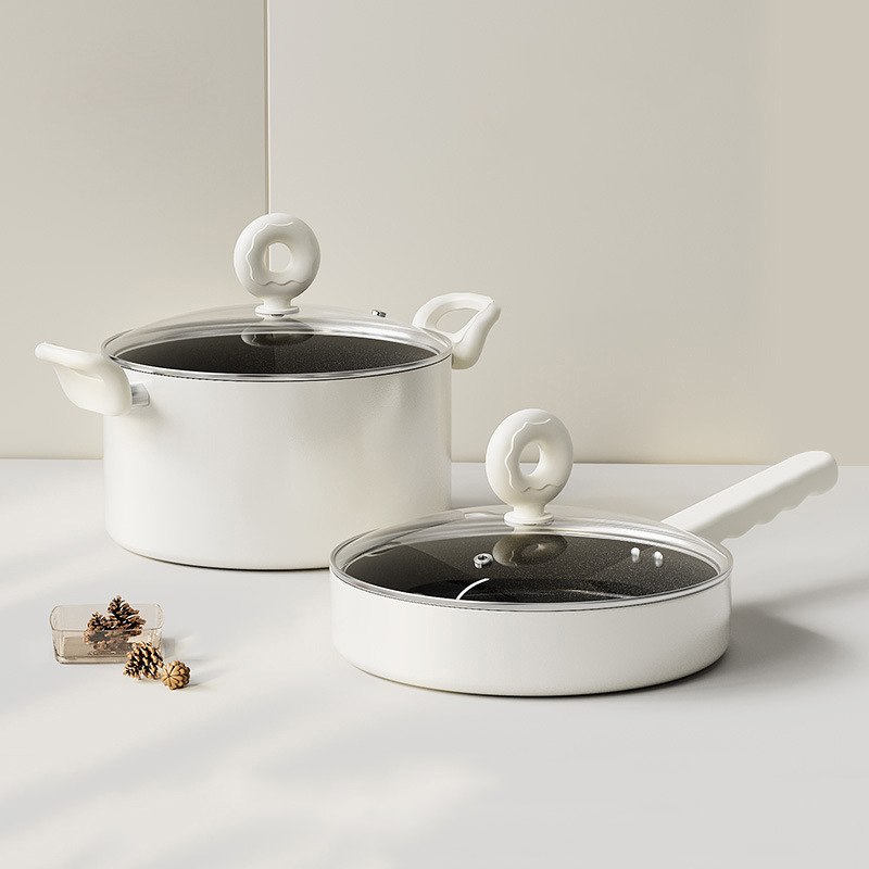 High Quality 22cm White Prestige Kitchen Cooking Non Stick Titanium Iron Soup Pots and Pans Set Cookware Set · image 1