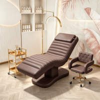 Ensemble de lit de beauté électrique de luxe en cuir pour soins du visage et des cils avec chaise d'esthéticienne, chariot et lumière demi-lune pour salon de beauté