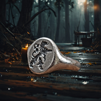 Bague sceau en cire sculptée en argent sterling 925 vintage Rustic Lion Crest Charm Chevalier Signet pour mariage ou fête