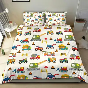 Set di lenzuola personalizzate 100% poliestere 4 pezzi Set di biancheria da letto per bambini morbida stampata per auto con fodere per cuscini
