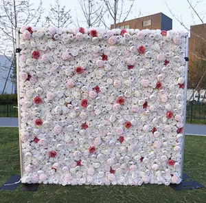 하이 엔드 3D 인공 웨딩 꽃 벽 롤 천 실크 장미 꽃 웨딩 배경 장식