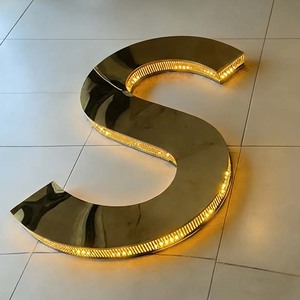 Biển hiệu logo chữ nổi bằng thép không gỉ, mạ vàng, có đèn LED, bề mặt gương, tùy chỉnh, chống nước IP65, sử dụng ngoài trời - Product Image 1