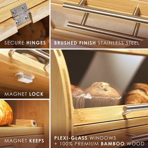 Caja de almacenamiento de pan de bambú de doble capa con puerta de vidrio, organizador de encimera de cocina para pan y pasteles - Product Image 5