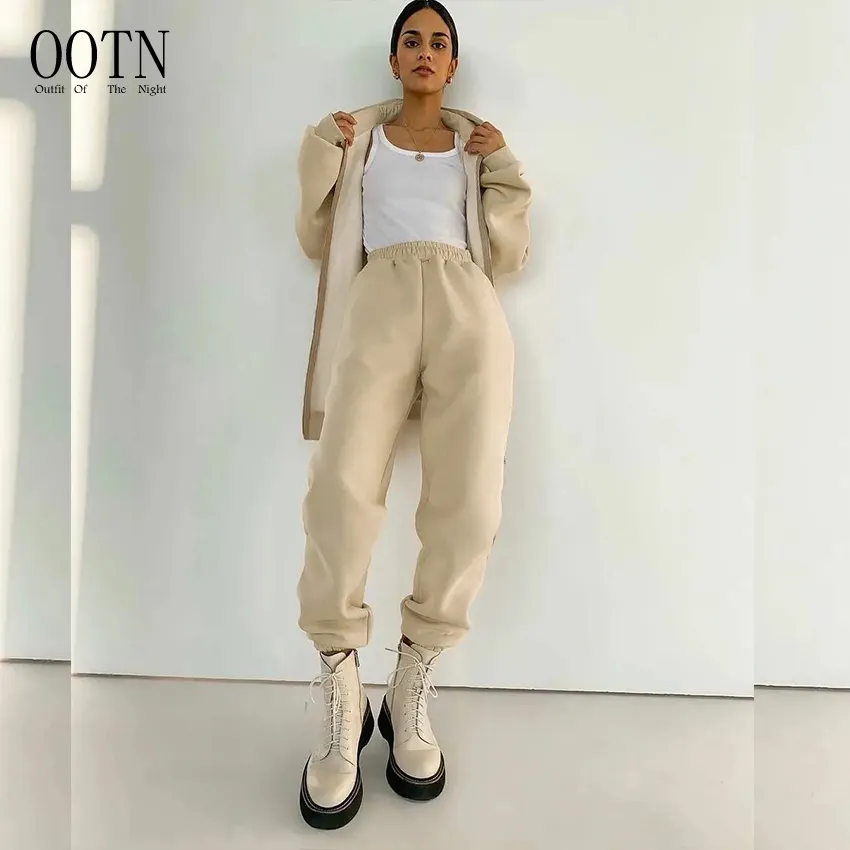 OOTN Bộ 2 Món Áo Nỉ Áo Khoác Cardigan Thể Thao Có Khóa Kéo Thời Trang 2022 Bộ Quần Áo Nữ Bộ Quần Bút Chì Áo Hoodie Dệt Kim Mùa Thu Đông