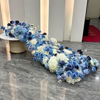 Décoration de table de luxe pour mariés, chemin de table en fleurs artificielles réalistes en soie, roses blanches et bleues, pour la rentrée scolaire