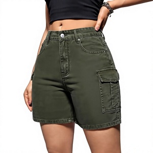 Pantalones Cortos de Mezclilla de Camuflaje Transpirables de Cintura Alta para Hombre, con Bolsillos de Tela de Color Sólido y Cierre de Botón, Estilo Casual - Product Image 1
