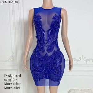 Ocstrade trong kho Cô Gái Váy dài bên váy sinh nhật sang trọng Hoàng Gia Màu Xanh Rhinestone vạt áo vải váy ngắn câu lạc bộ đêm - Product Image 1