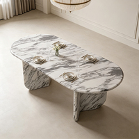 Table à manger en marbre Arabescato de luxe 170x100cm 75cm, bord sculpté arrondi, mobilier moderne de villa du Moyen-Orient