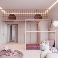 Ensemble de meubles de chambre d'enfant en bois de luxe au design scandinave personnalisé : lit mezzanine, armoire, bureau d'étude, bureau informatique, armoire de rangement, hôtel