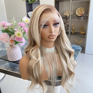 Perruques synthétiques à dentelle 13x6, ondulées et personnalisables, prix d'usine en gros, longues, blond chaud, pour femmes noires - Product Image 3