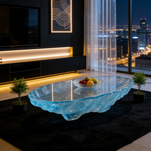 Table basse en résine bleue Sculpture artistique artisanale Meubles pour villa Salon Hôtel Chambre modèle - Product Image 4