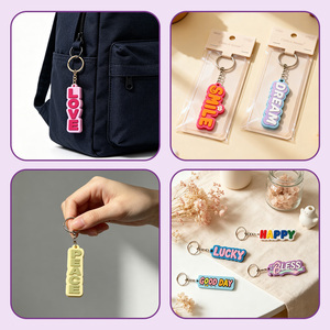 Porte-clés personnalisables en PVC, couleur macaron, pendentifs en caoutchouc souple, texte inspirant, cadeaux créatifs pour souvenirs, vente en gros - Product Image 6