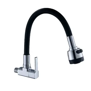 Zinc Body Single Cold Water Kitchen Wall Faucet Black Color Flexible Water Chrome Plated Mixer Faucet