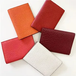 Ready to ship real pebble leather card wallet id card holder leather bifold card wallet