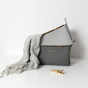 Panier de rangement de bureau pliable pour les soins de la peau ménagers cosmétiques Textile tissu artisanat boîte de rangement en cuir de Style nordique - Product Image 2