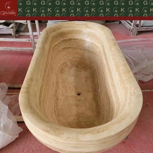 Baignoire autoportante ovale en travertin classique GOLDKING pour villa méditerranéenne, baignoire en pierre beige crème à rayures, OEM - Product Image 2