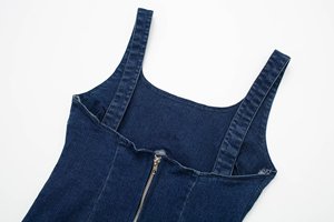 ZHEZHE moda 2024 verano Mujer sin mangas cuello cuadrado Maxi vestidos de mezclilla elástico único Jeans elegante vestido dividido - Product Image 6