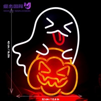 Letrero LED de Neón con Diseño de Fantasma y Calabaza Kawaii, Lámpara de Pared con Alimentación USB, Decoración de Halloween para Habitación Infantil, Hogar, Fiestas, Compatible con OEM