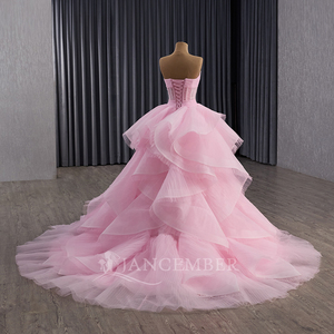 Robe de soirée rose sans bretelles, style féerique, pour adultes, élégante, super élégante, pour les cérémonies de mariage, Rsm251093 - Product Image 4
