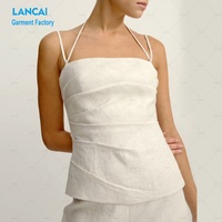 Fabricant de vêtements sur mesure Ensemble deux pièces Top asymétrique beige élégant et robe longue fluide pour femmes