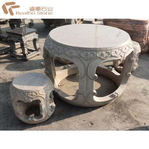 Table et chaises en pierre de marbre gris pour jardin - Product Image 5