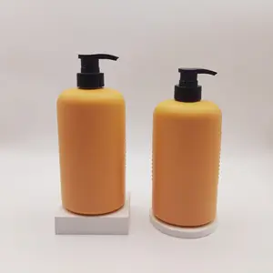 Bouteille ronde de savon liquide de gel douche en HDPE de 750ml de couleur orange avec pompe emballage de soins personnels en matériaux recyclables Vente en gros