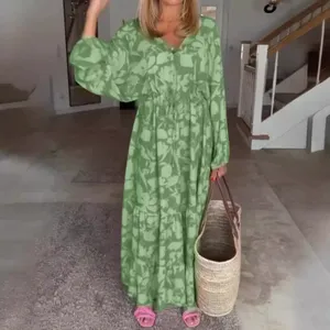 Robe décontractée à manches longues et col en V en polyester pour l'été, disponible en rouge, bleu, vert, tailles S à <span class=keywords><strong>XXXL</strong></span> - Product Image 3