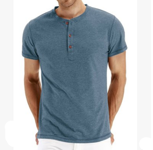 T-shirts manches courtes coupe ajustée décontractée pour homme Chemises en coton à trois boutons - Product Image 6