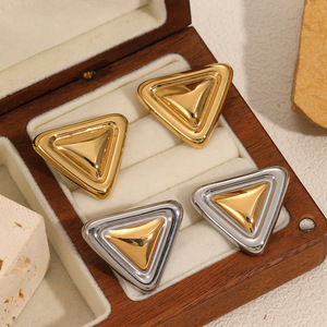 Pendientes triangulares de dos tonos, oro y plata, acero inoxidable, joyería geométrica de moda, regalo para mujer - Product Image 1