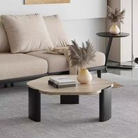 Table basse minimaliste de style traditionnel, durable, avec plateau en dalle de pierre et structure en bois, mobilier de salon écologique pour appartements