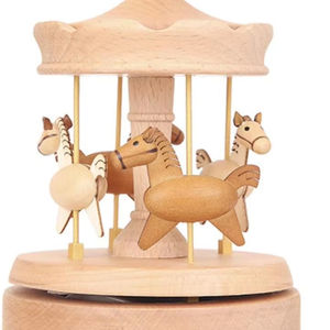 Caja de música de carrusel de madera, caja de música de carrusel de madera, caja de música de manivela, caja de música de carrusel giratorio - Product Image 1