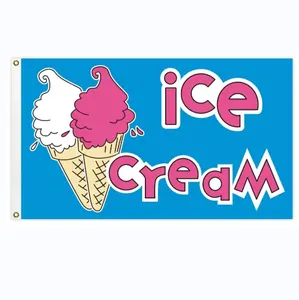 Ice Cream Flag Business Concession Stand Sign 3x5Ft Banner Food Tent Snack Bar Sign Concession Advertising Cafe Parlor