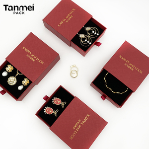 Custom Luxury Personalized Wine Red Jewelry Packaging <b>Box</b> Sliding Drawer Paper <b>Gift</b> <b>Box</b> for <b>Earring</b> Ring Necklace Bracelet - Product Image 5