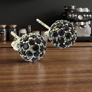 Classic Women's 925 <b>Silver</b> Sapphire Ball <b>Stud</b> <b>Earrings</b> Circling Setting Everyday Wear - Product Image 2