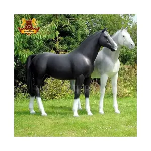 Estatua de resina personalizada para decoración de jardín al aire libre, estatua de Animal de tamaño real de fibra de vidrio, estatua de caballo negro, escultura a la venta