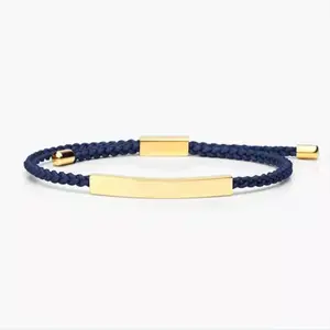 Colorful Meaning Gold Plated Bar Engravable Statement Adjustable Braided Rope Bracelet Remainder Band Braids