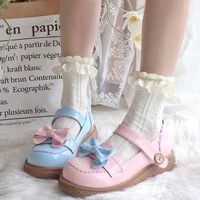 Chaussettes Lolita en coton à motif cœur, style japonais, avec dentelle à volants, mi-mollet, absorbantes pour l'automne