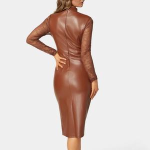 เดรสแฟชั่นฤดูใบไม้ร่วงปี 2025 ดีไซน์เซ็กซี่ หนัง PU ทรงเอ สมมาตร แต่งระบายเลียนแบบผ้ารุ้ง ทรงเข้ารูป สไตล์ลำลองสำหรับผู้หญิง - Product Image 2