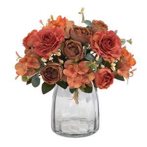 Boules de fleurs artificielles en soie rouge et orange de style moderne, faites à la main, avec ruban en <span class=keywords><strong>organza</strong></span>, décoration suspendue pour <span class=keywords><strong>mariage</strong></span> et fête des mères - Product Image 3
