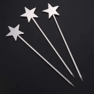 Silver Fruit Stick Star Shape Cocktail Picks Fruit Pin Fork Reusable Fruits Toothpicks Stainless Cocktail Skewers For Drinks