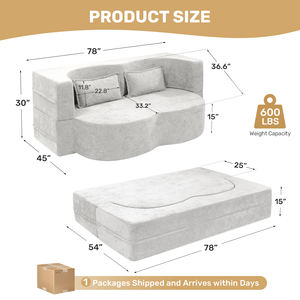 โซฟาเบดกำมะหยี่แบบปรับเปลี่ยนได้ รุ่นโมเดิร์น 2-in-1 พับได้ พร้อมหมอน 2 ใบ ฟองน้ำความหนาแน่นสูง ไม่ต้องประกอบ เหมาะสำหรับห้องนั่งเล่น - Product Image 6